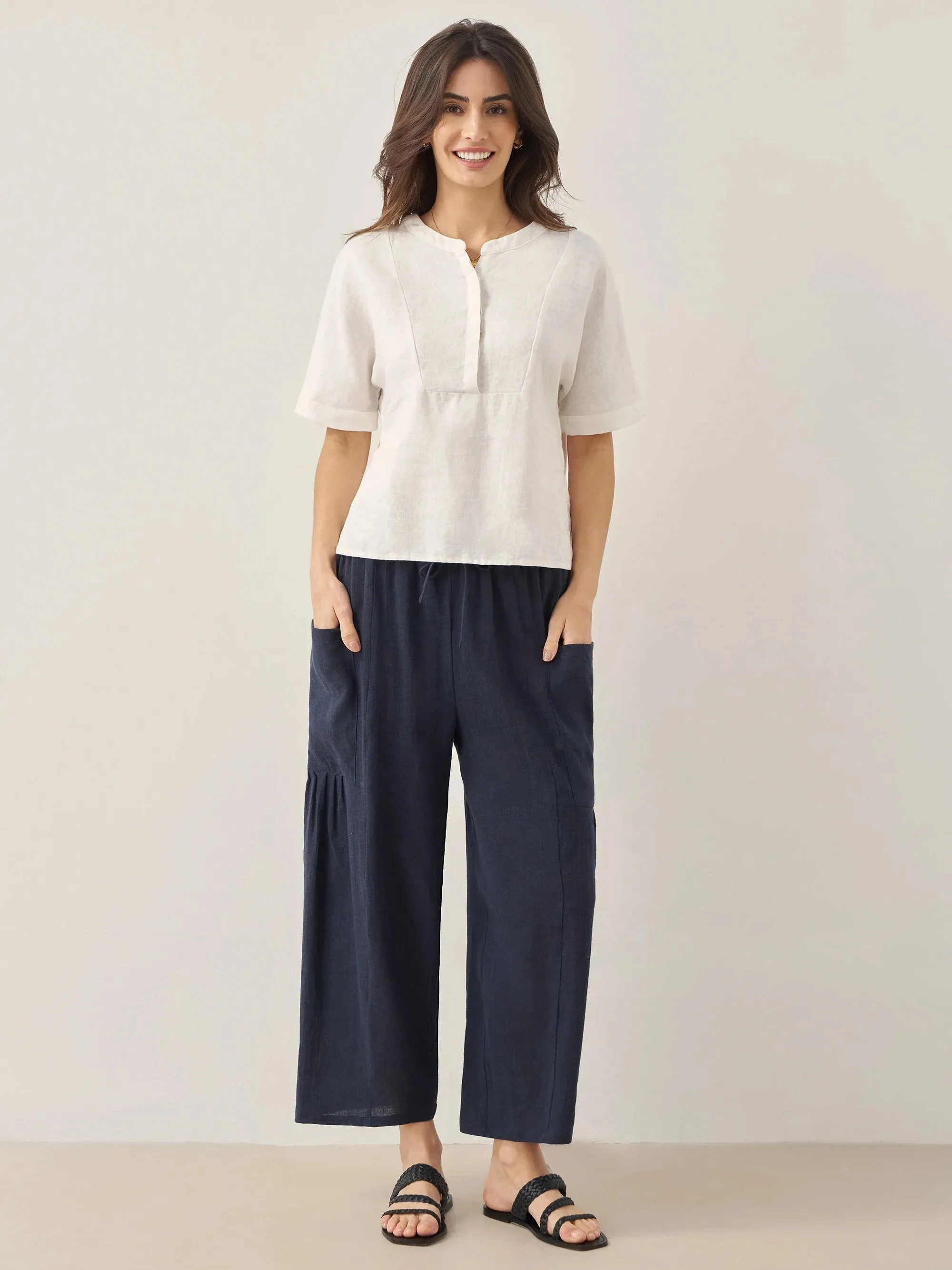 Linen Straight-Leg Pants with Patch Pockets JOCIE
