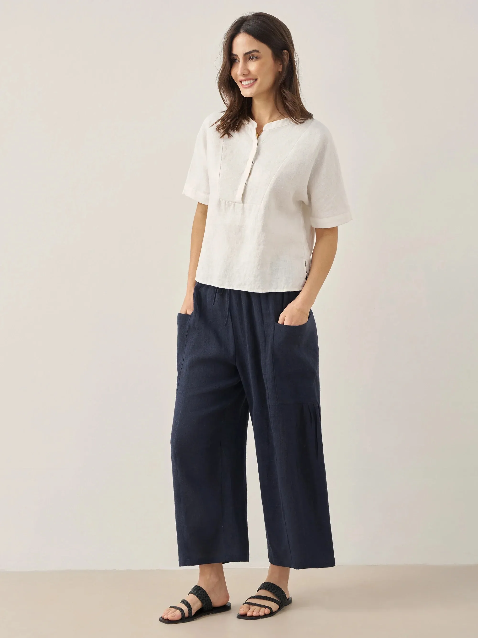 Linen Straight-Leg Pants with Patch Pockets JOCIE