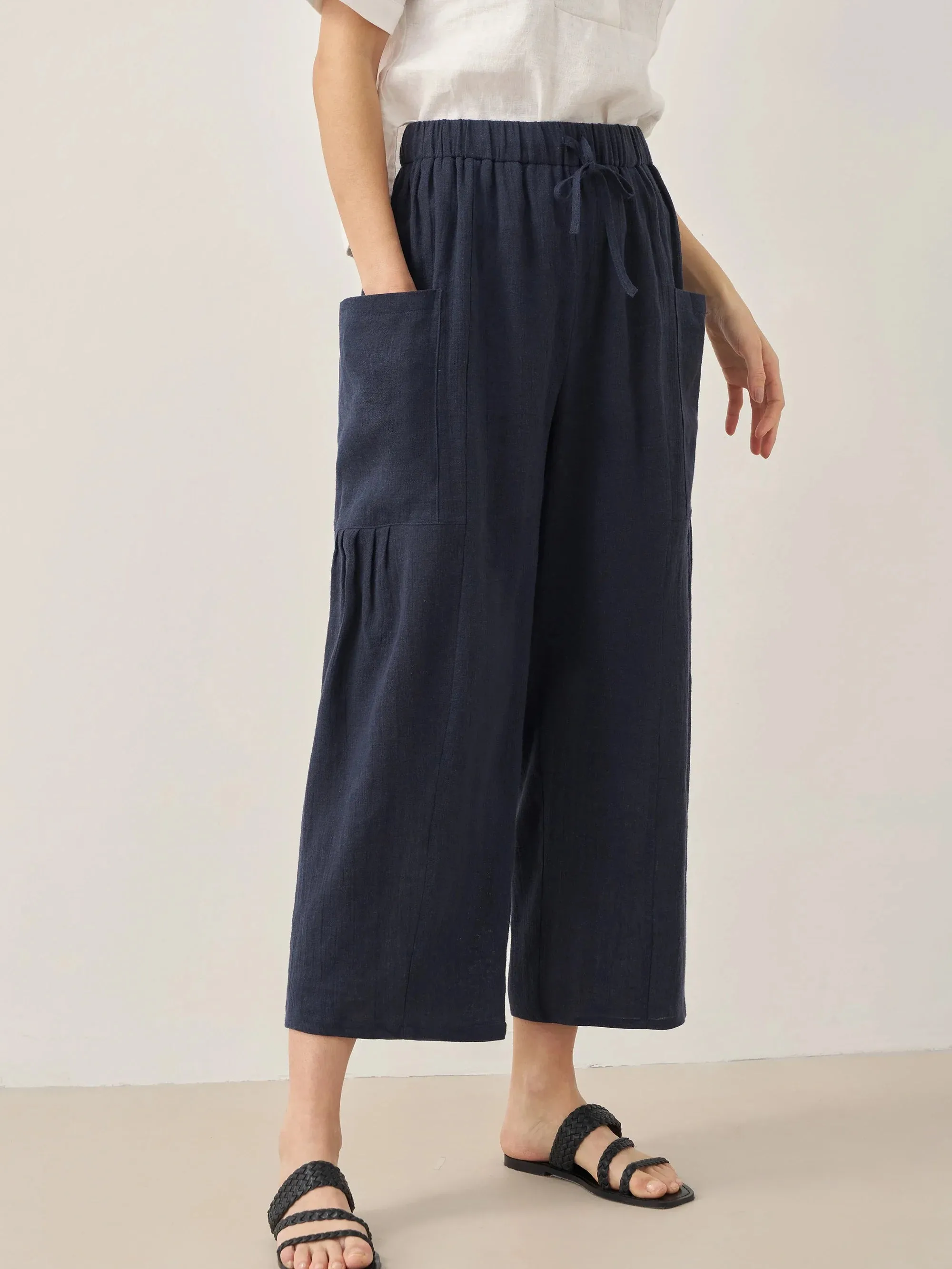 Linen Straight-Leg Pants with Patch Pockets JOCIE