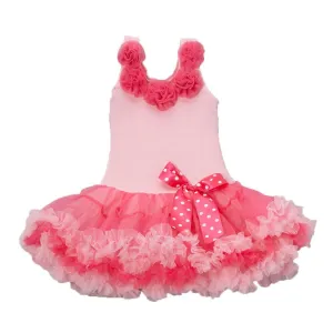 Little Girls Pink 5 Roses Embellishment Ruffle Petti Dress S-XL
