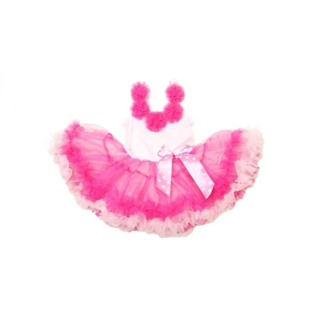 Little Girls Pink 5 Roses Embellishment Ruffle Petti Dress S-XL
