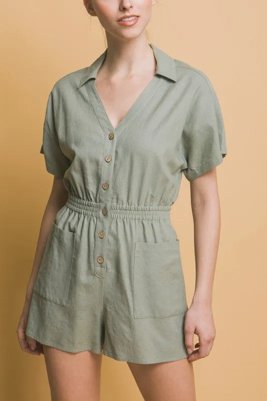 Love Tree Linen Blend Button Down Romper