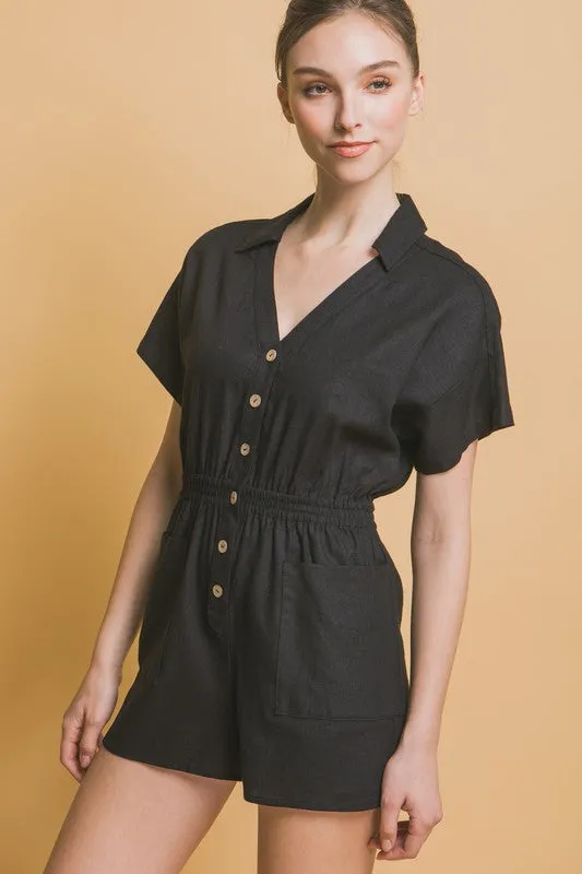 Love Tree Linen Blend Button Down Romper