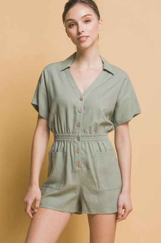 Love Tree Linen Blend Button Down Romper