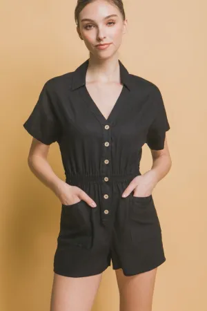 Love Tree Linen Blend Button Down Romper