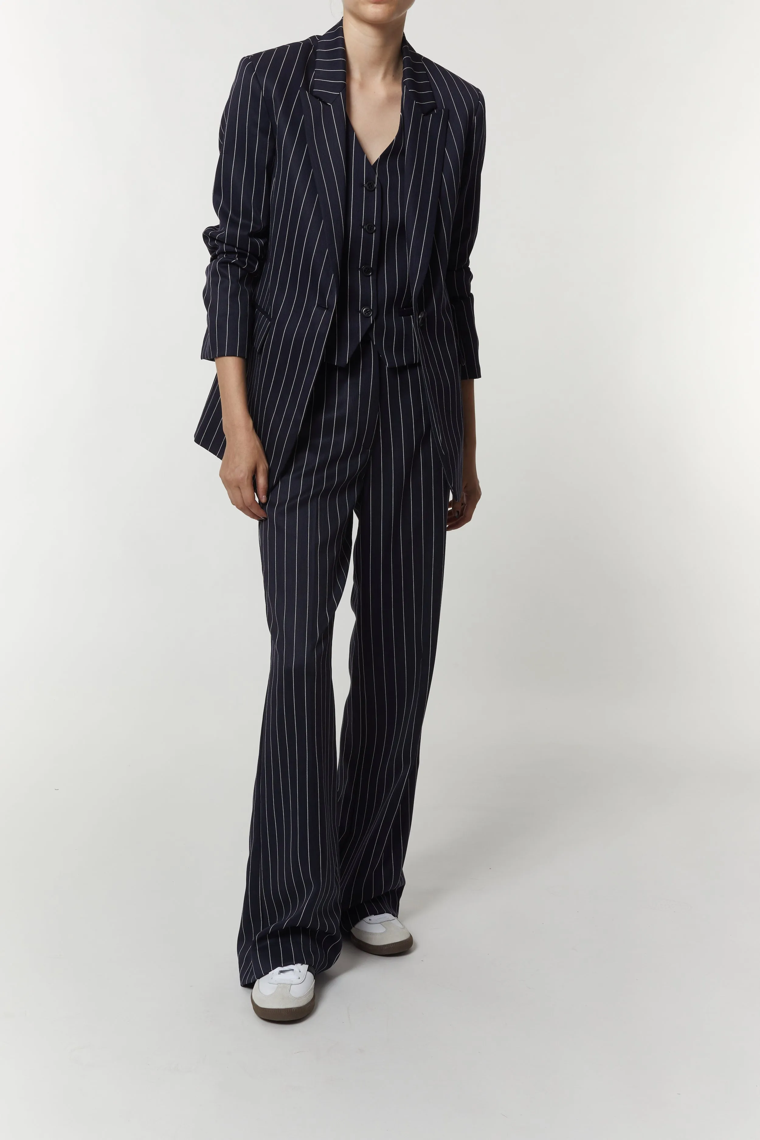 Lucy Mid-rise Relaxed Fit Pinstripe Trousers, Navy Pinstripe