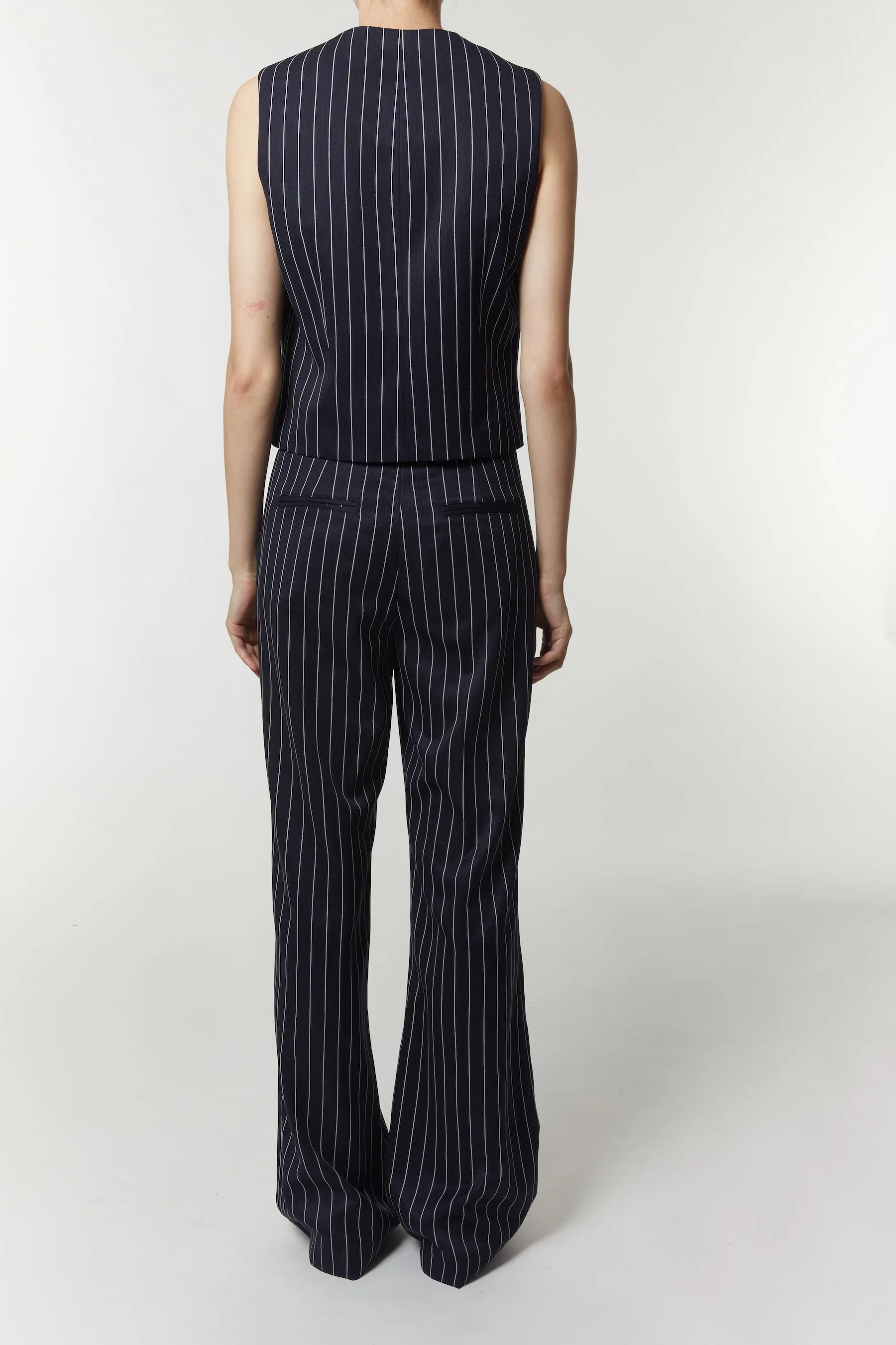 Lucy Mid-rise Relaxed Fit Pinstripe Trousers, Navy Pinstripe