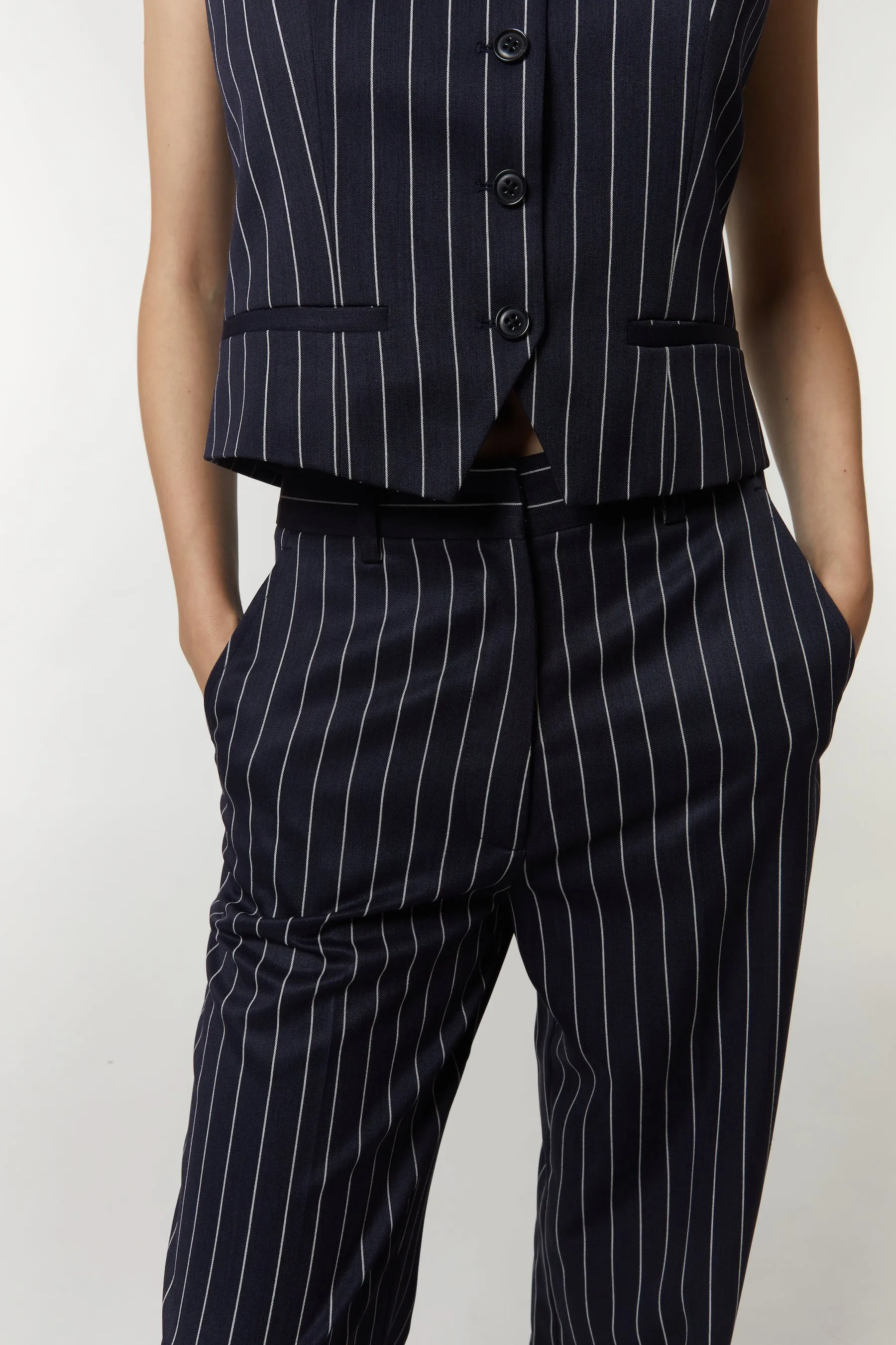 Lucy Mid-rise Relaxed Fit Pinstripe Trousers, Navy Pinstripe