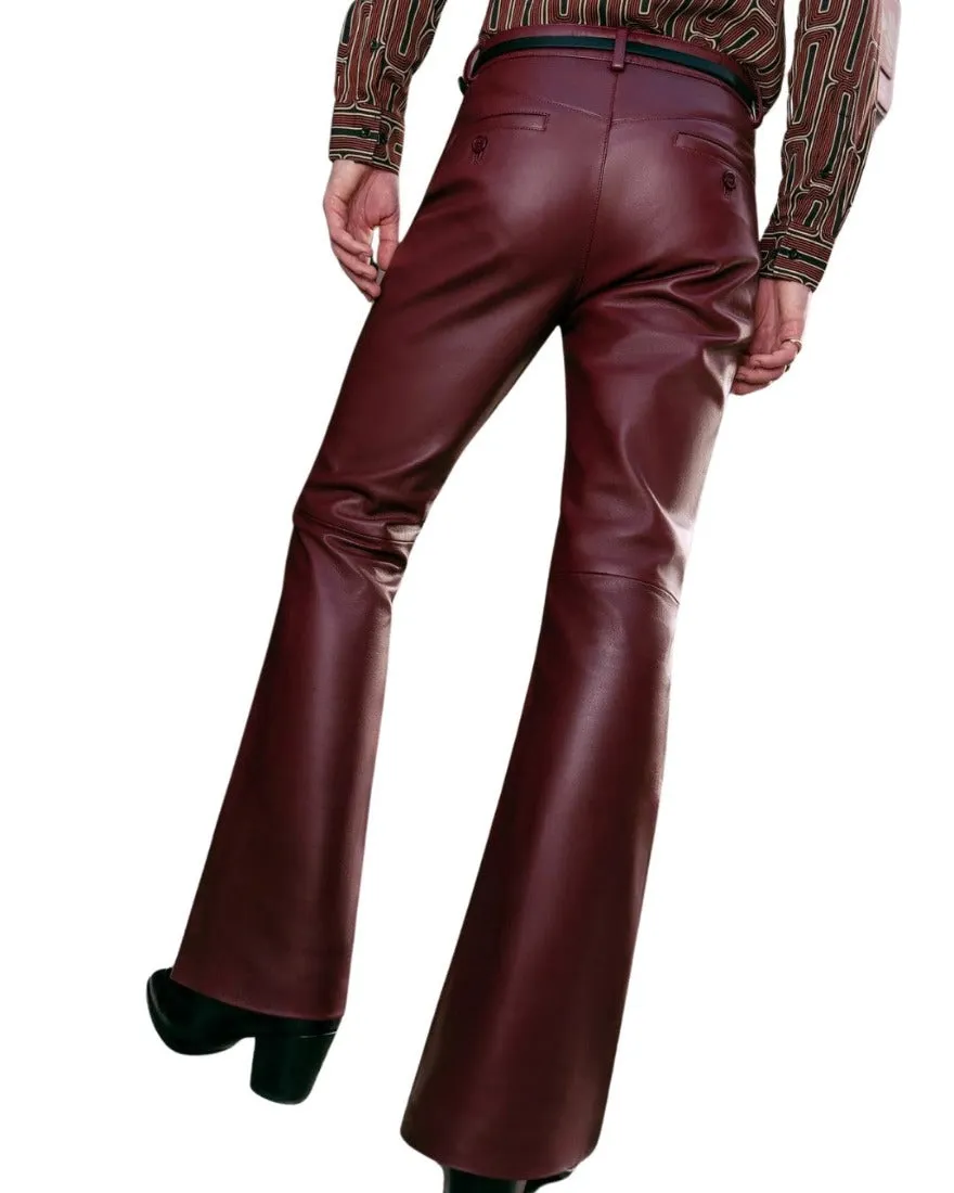 Mens Flare Leather Pants