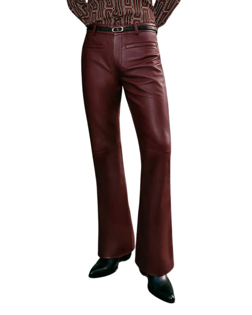 Mens Flare Leather Pants