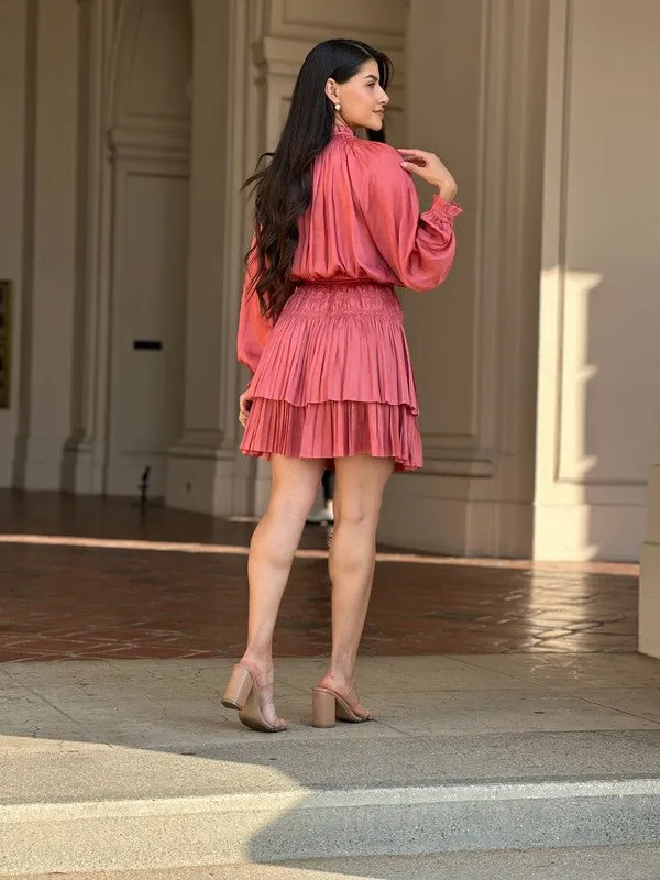 Misty Mauve Long Sleeve Elastic Waist Flowy Dress