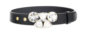 Miu Miu Black Crystal Gold Crackled Leather Finish Crystal Buckle  Belt-