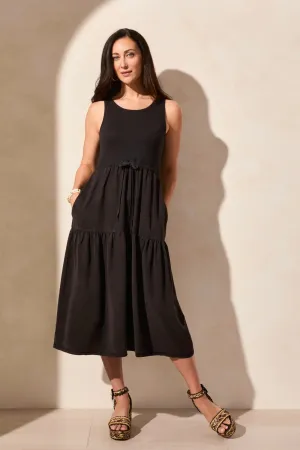 Mixed Media Tiered Dress in Black