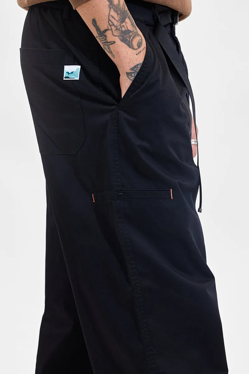 Navy Mid Rise Relaxed Fit Cargo Pants