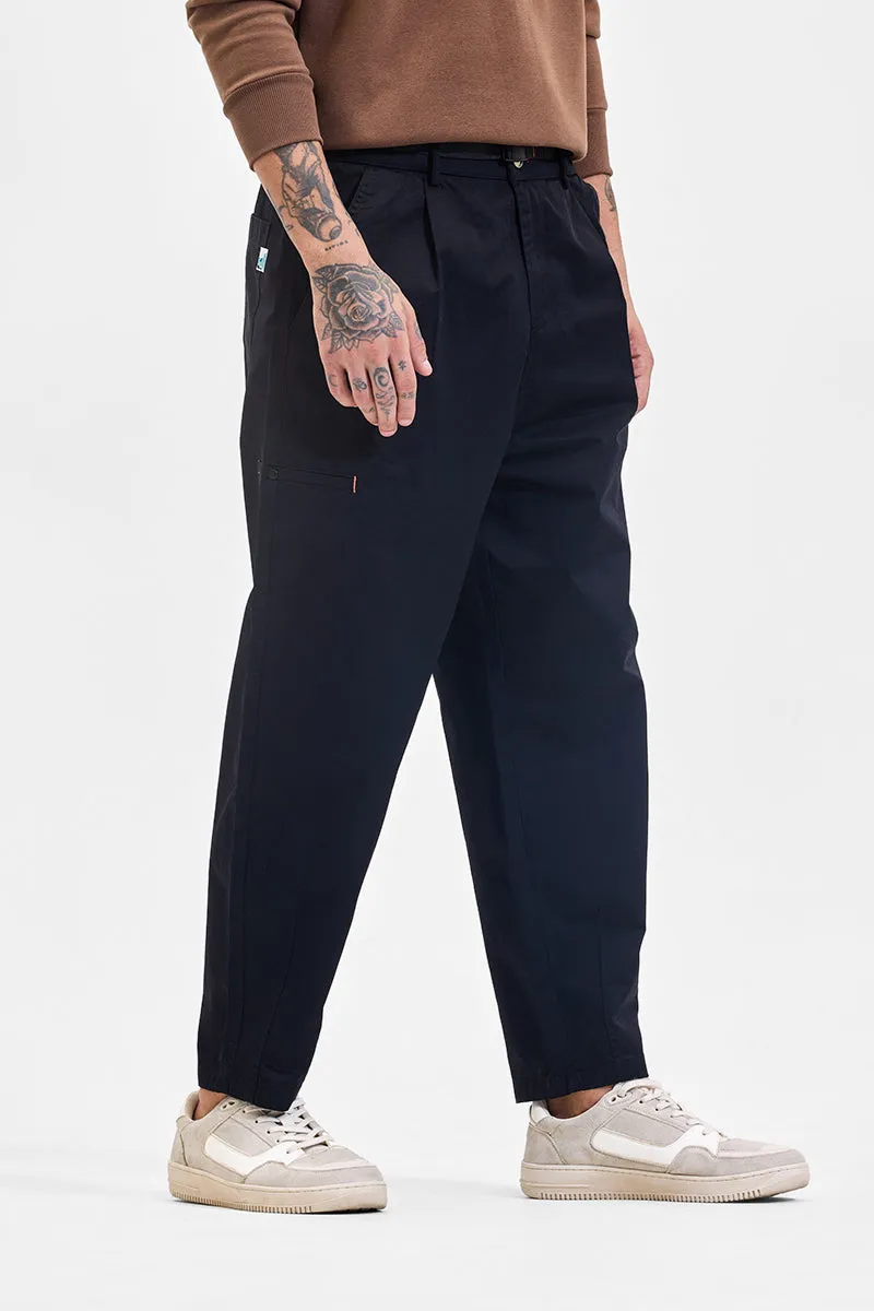 Navy Mid Rise Relaxed Fit Cargo Pants