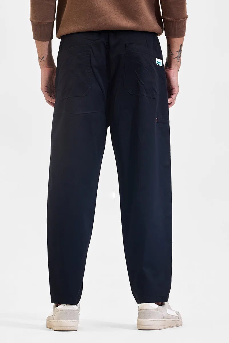 Navy Mid Rise Relaxed Fit Cargo Pants