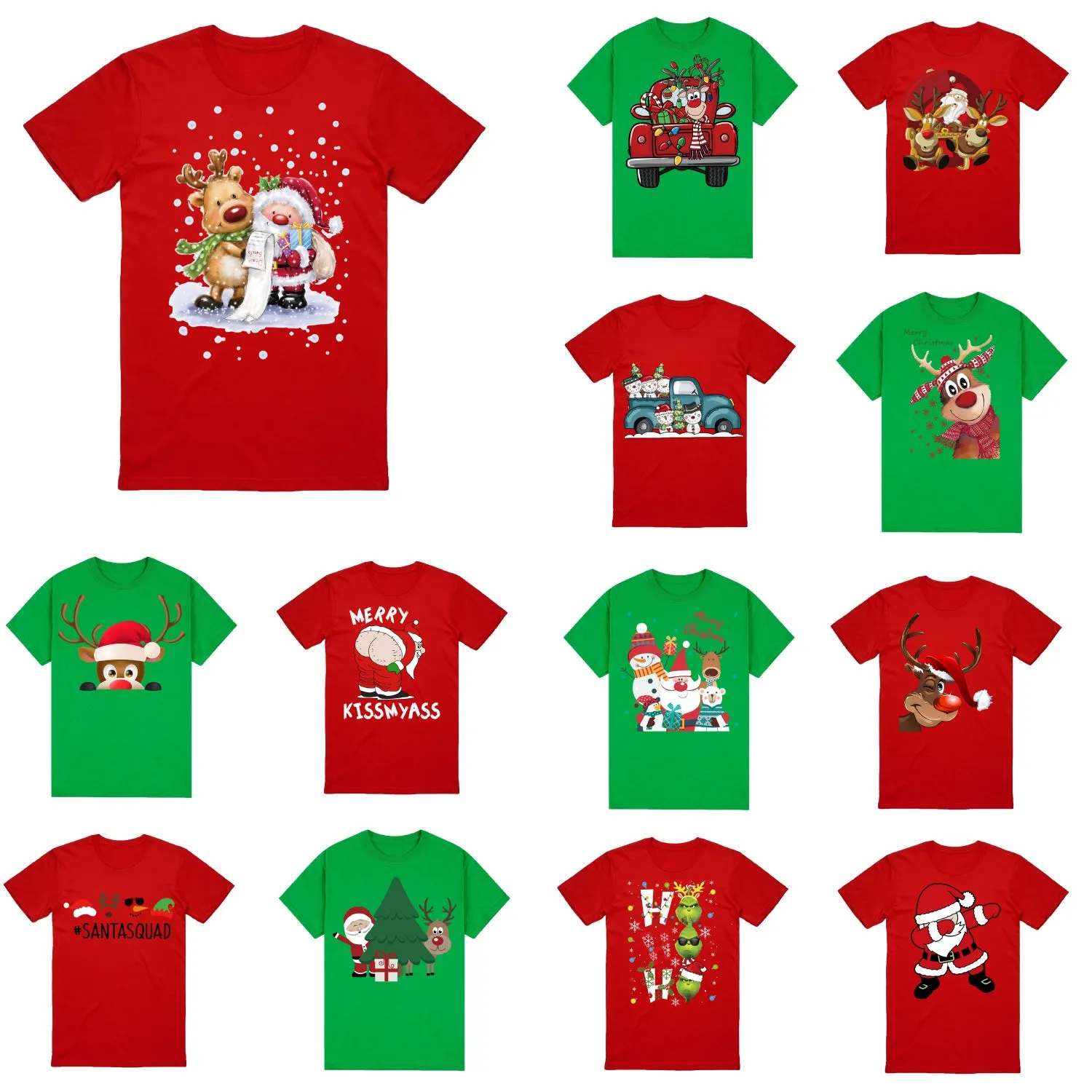 NNEDSZ 100% Cotton Christmas T-shirt Adult Unisex Tee Tops Funny Santa Party Custume, Dancing Santa (Green), XL