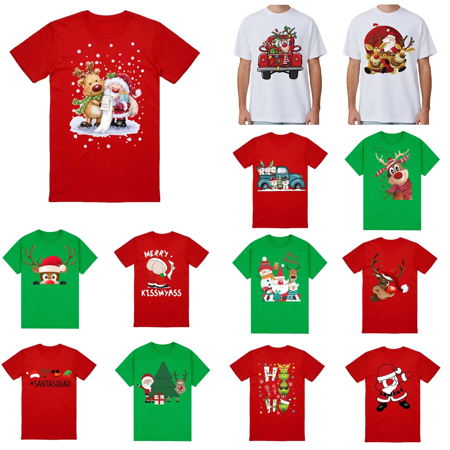 NNEDSZ 100% Cotton Christmas T-shirt Adult Unisex Tee Tops Funny Santa Party Custume, Merry Kissmyass (White), XL
