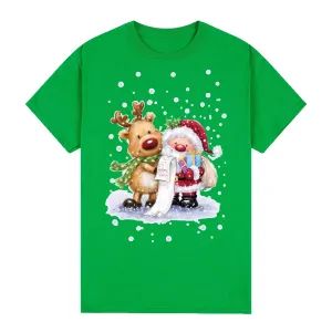 NNEDSZ 100% Cotton Christmas T-shirt Adult Unisex Tee Tops Funny Santa Party Custume, Reading Santa (Green), S