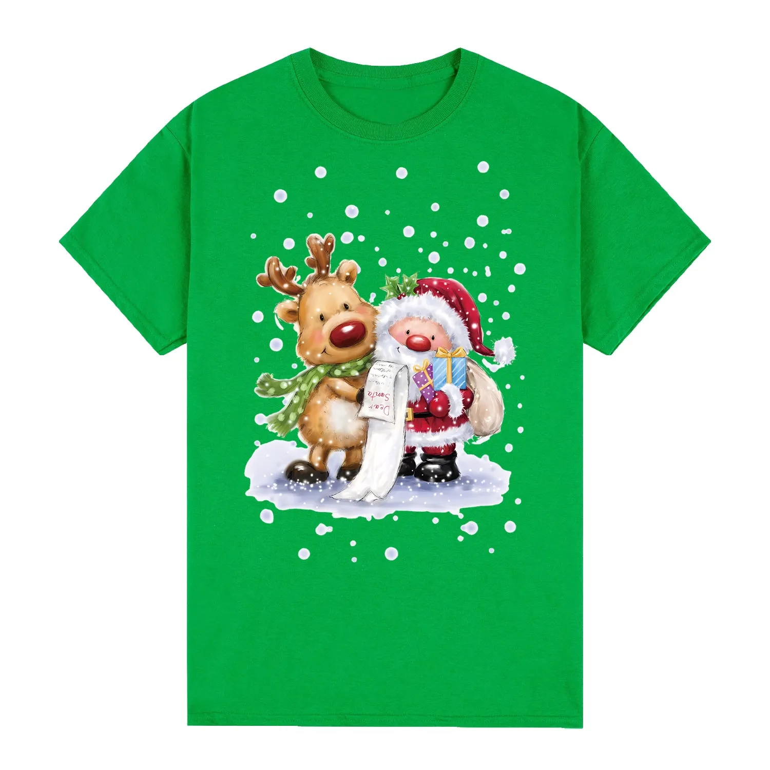NNEDSZ 100% Cotton Christmas T-shirt Adult Unisex Tee Tops Funny Santa Party Custume, Reading Santa (Green), S