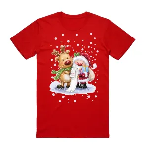 NNEDSZ 100% Cotton Christmas T-shirt Adult Unisex Tee Tops Funny Santa Party Custume, Reading Santa (Red), 2XL