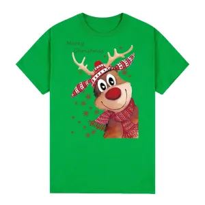 NNEDSZ 100% Cotton Christmas T-shirt Adult Unisex Tee Tops Funny Santa Party Custume, Reindeer (Green), M