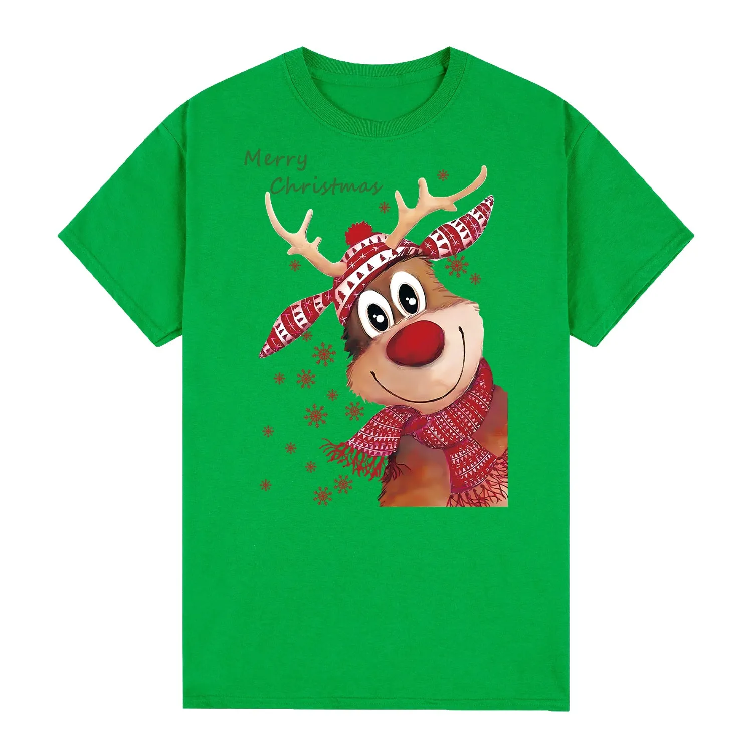NNEDSZ 100% Cotton Christmas T-shirt Adult Unisex Tee Tops Funny Santa Party Custume, Reindeer (Green), M