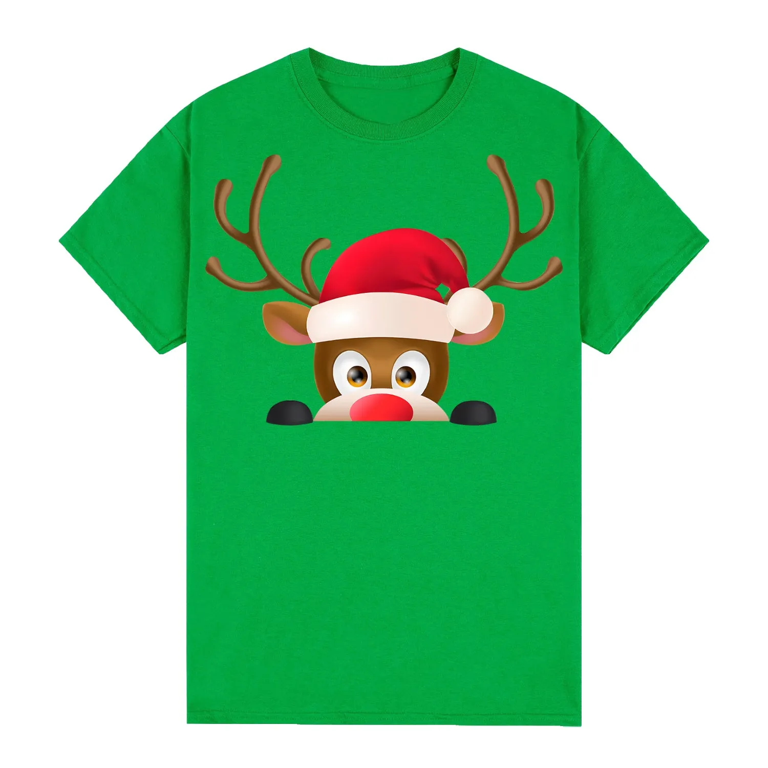 NNEDSZ 100% Cotton Christmas T-shirt Adult Unisex Tee Tops Funny Santa Party Custume, Reindeer Head (Green), XL