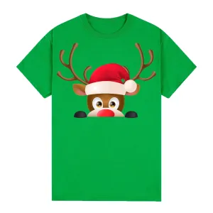 NNEDSZ 100% Cotton Christmas T-shirt Adult Unisex Tee Tops Funny Santa Party Custume, Reindeer Head (Green), XL