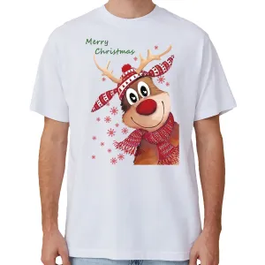 NNEDSZ 100% Cotton Christmas T-shirt Adult Unisex Tee Tops Funny Santa Party Custume, Reindeer (White), M