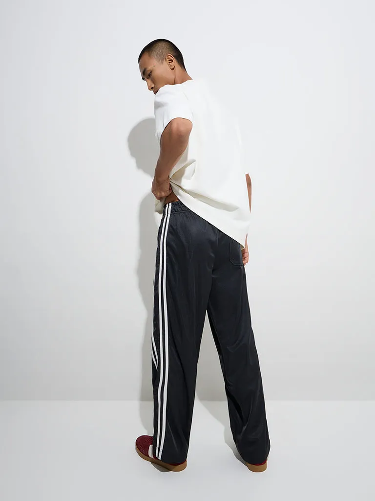 Nuon Black Striped Relaxed-Fit Mid-Rise Track Pants