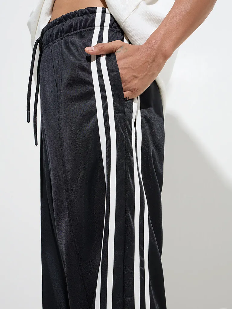 Nuon Black Striped Relaxed-Fit Mid-Rise Track Pants