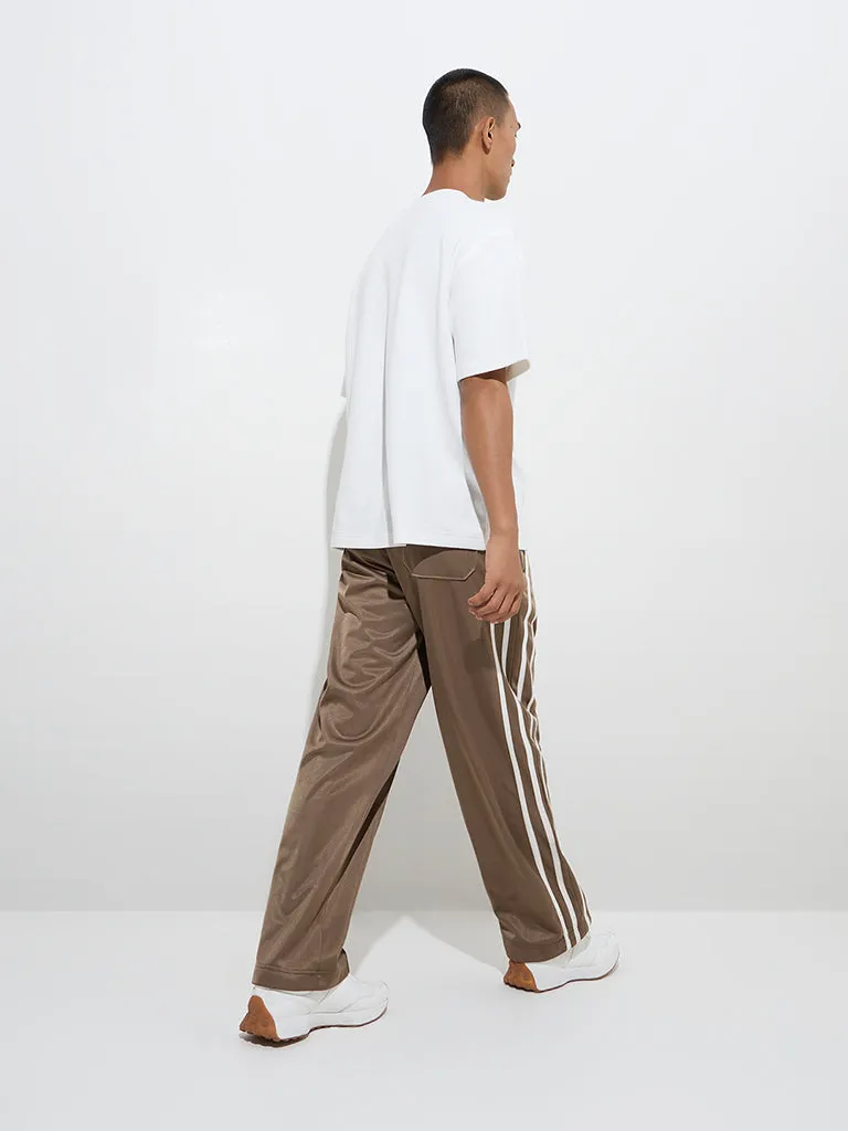 Nuon Taupe Striped Mid-rise Relaxed-Fit Track Pants