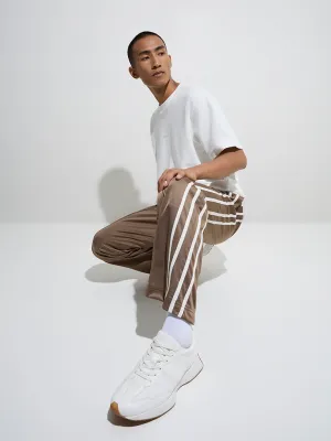 Nuon Taupe Striped Mid-rise Relaxed-Fit Track Pants