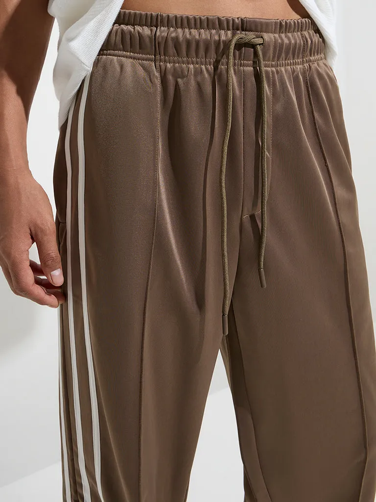 Nuon Taupe Striped Mid-rise Relaxed-Fit Track Pants