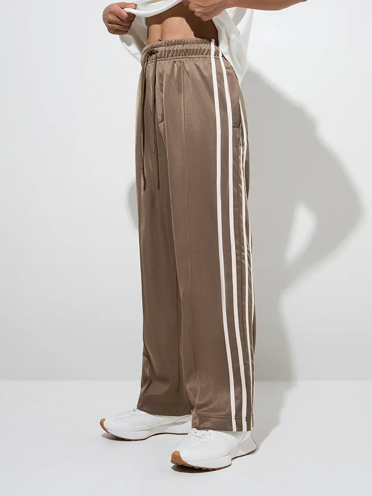 Nuon Taupe Striped Mid-rise Relaxed-Fit Track Pants