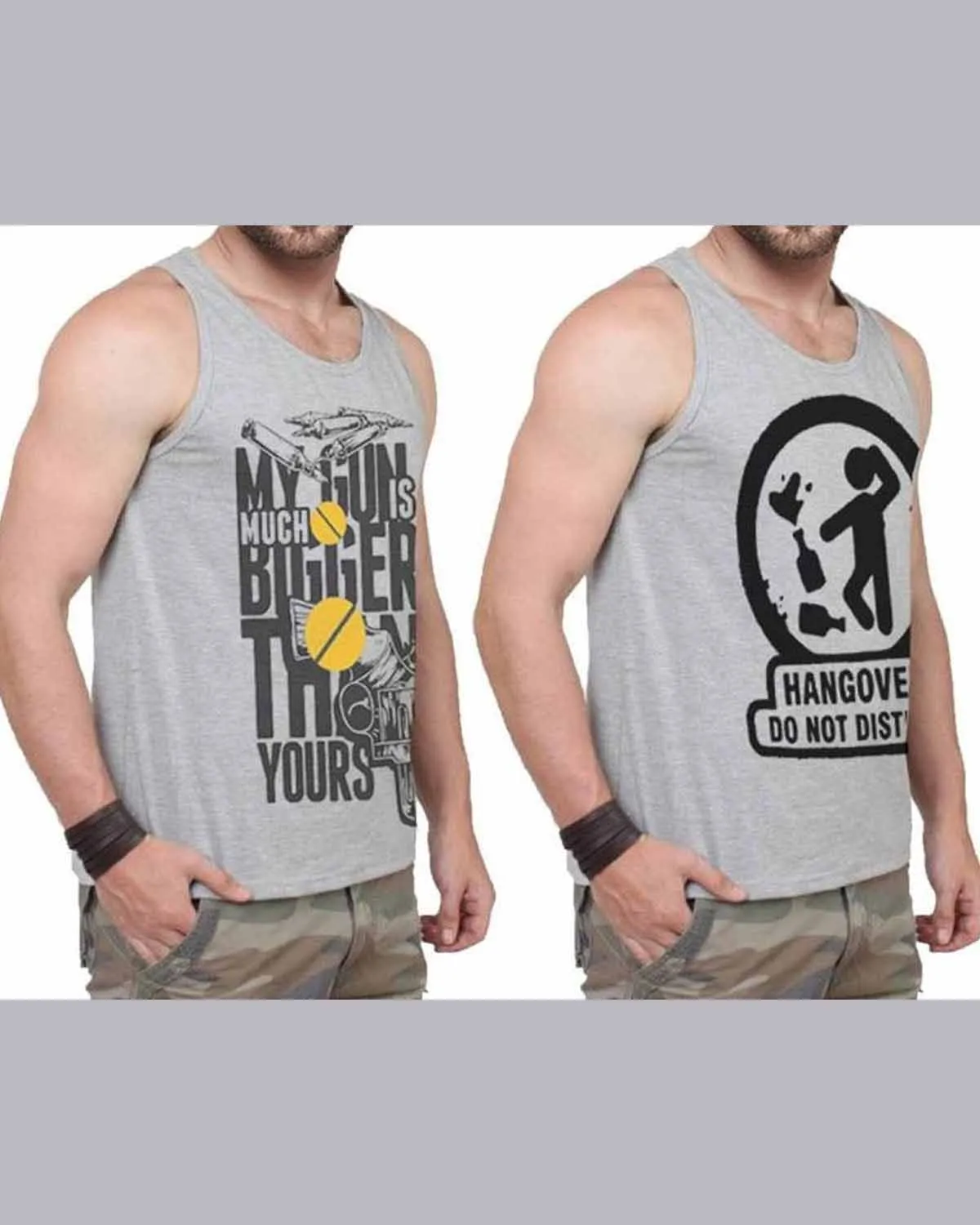 (Pack of 2) Men Printed Vest / Grey