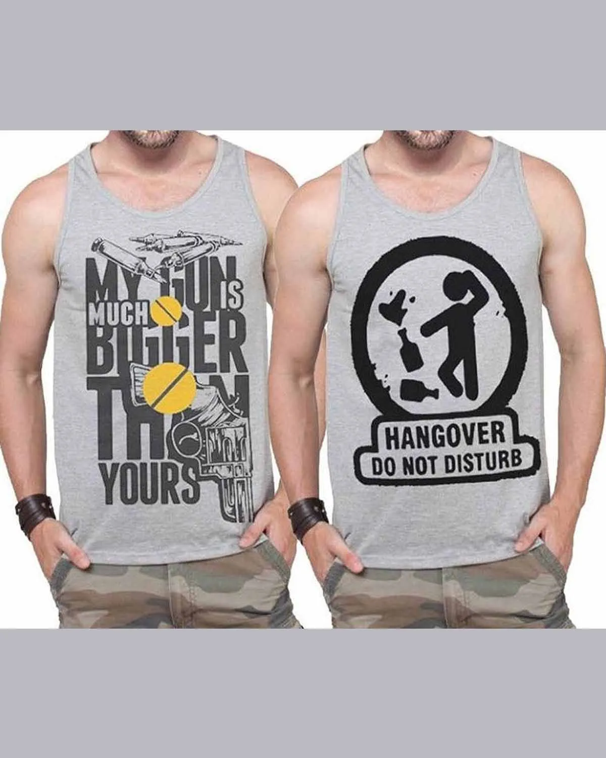 (Pack of 2) Men Printed Vest / Grey