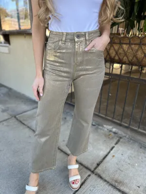 Party Pants Straight Leg Denim- Metallic Gold