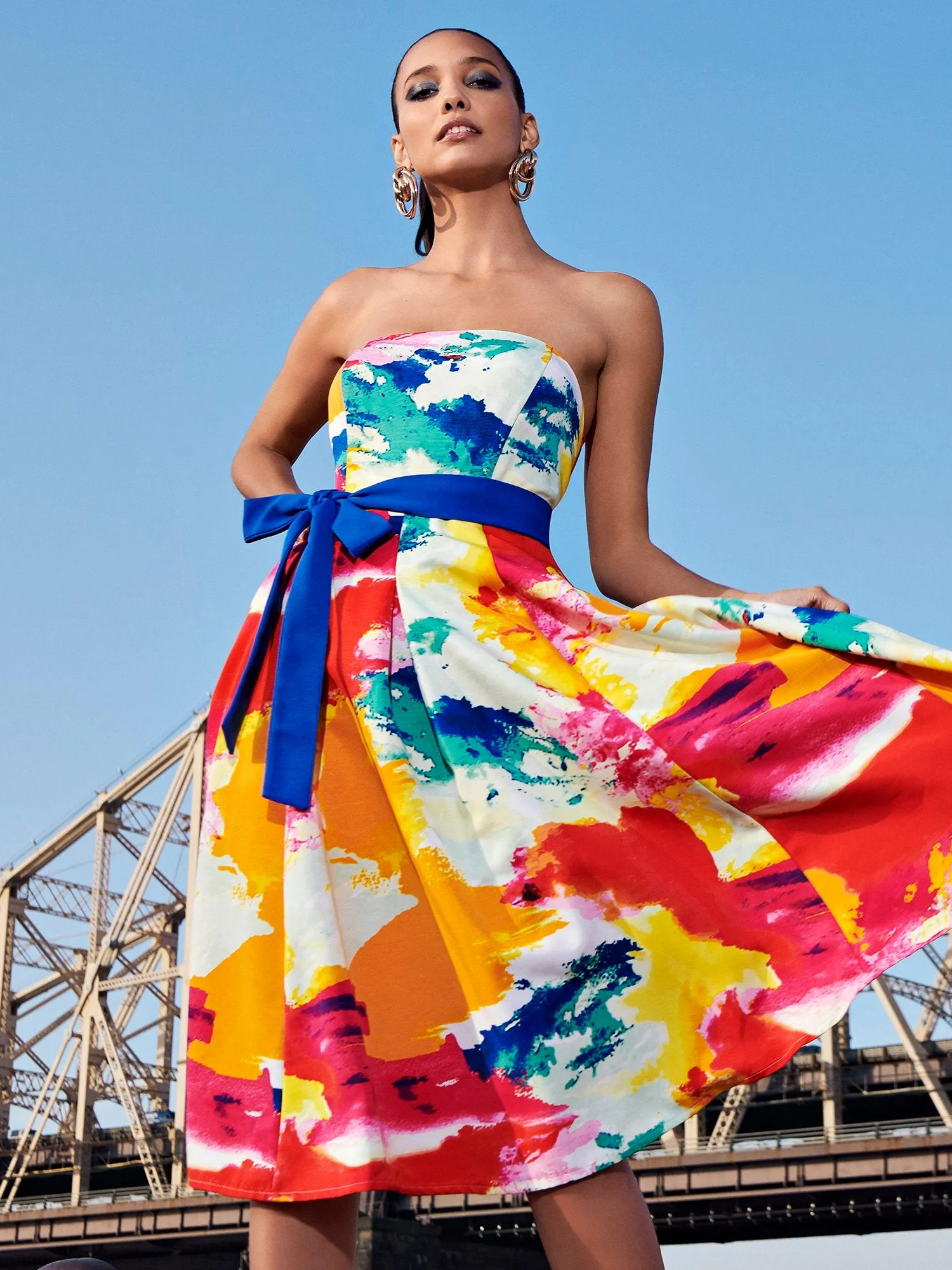 Petite Strapless Bow-Front Midi Dress