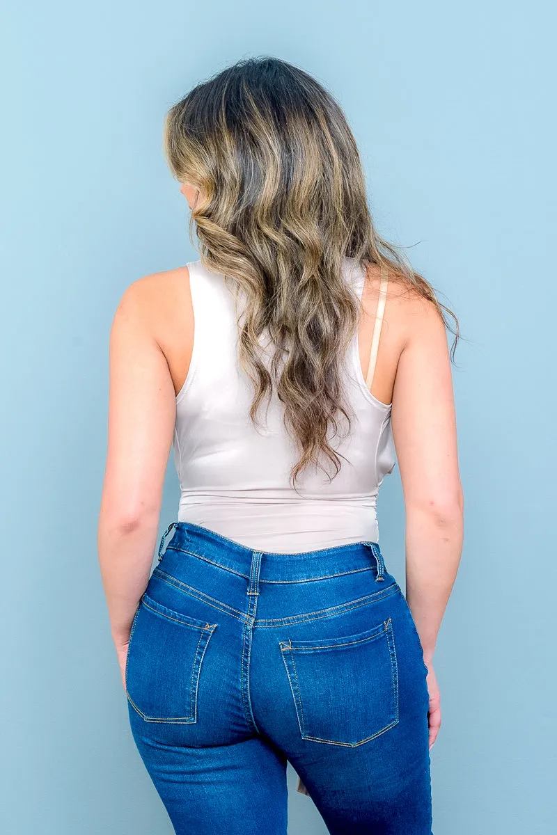 Plunge V Neck Racerback Bodysuit with Chic Waist Tie (6893)