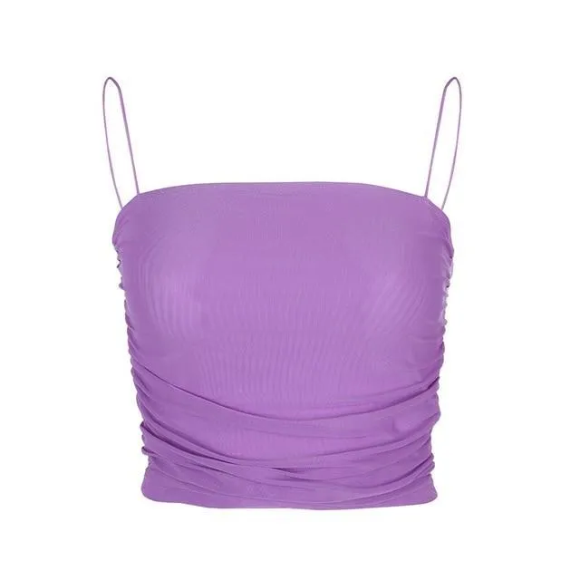Purple Solid Ruched Crop Top Camisole Cute Outfits Sleeveless Sexy Bralette Crop Top