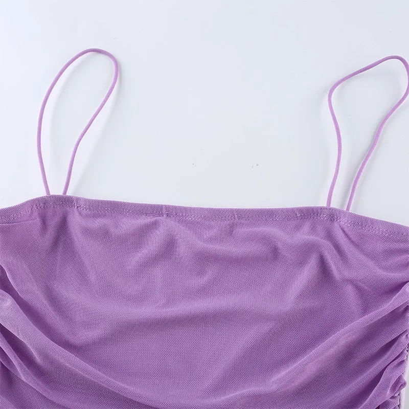 Purple Solid Ruched Crop Top Camisole Cute Outfits Sleeveless Sexy Bralette Crop Top