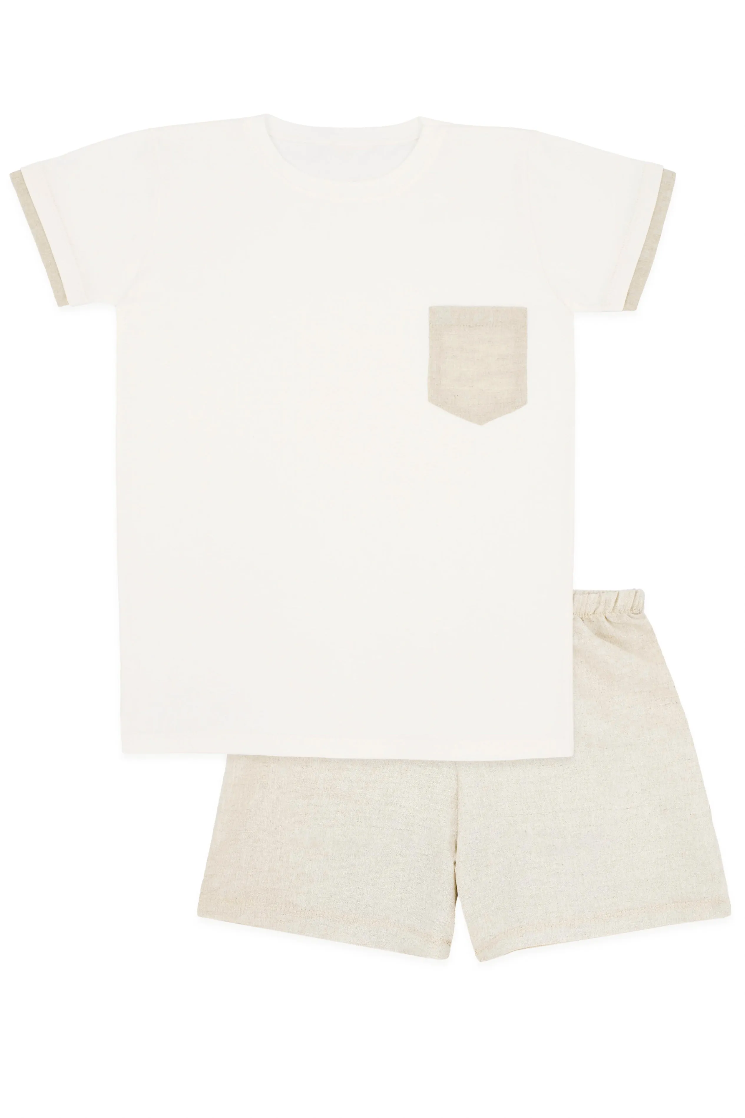 "Caden" T-Shirt & Beige Linen Shorts