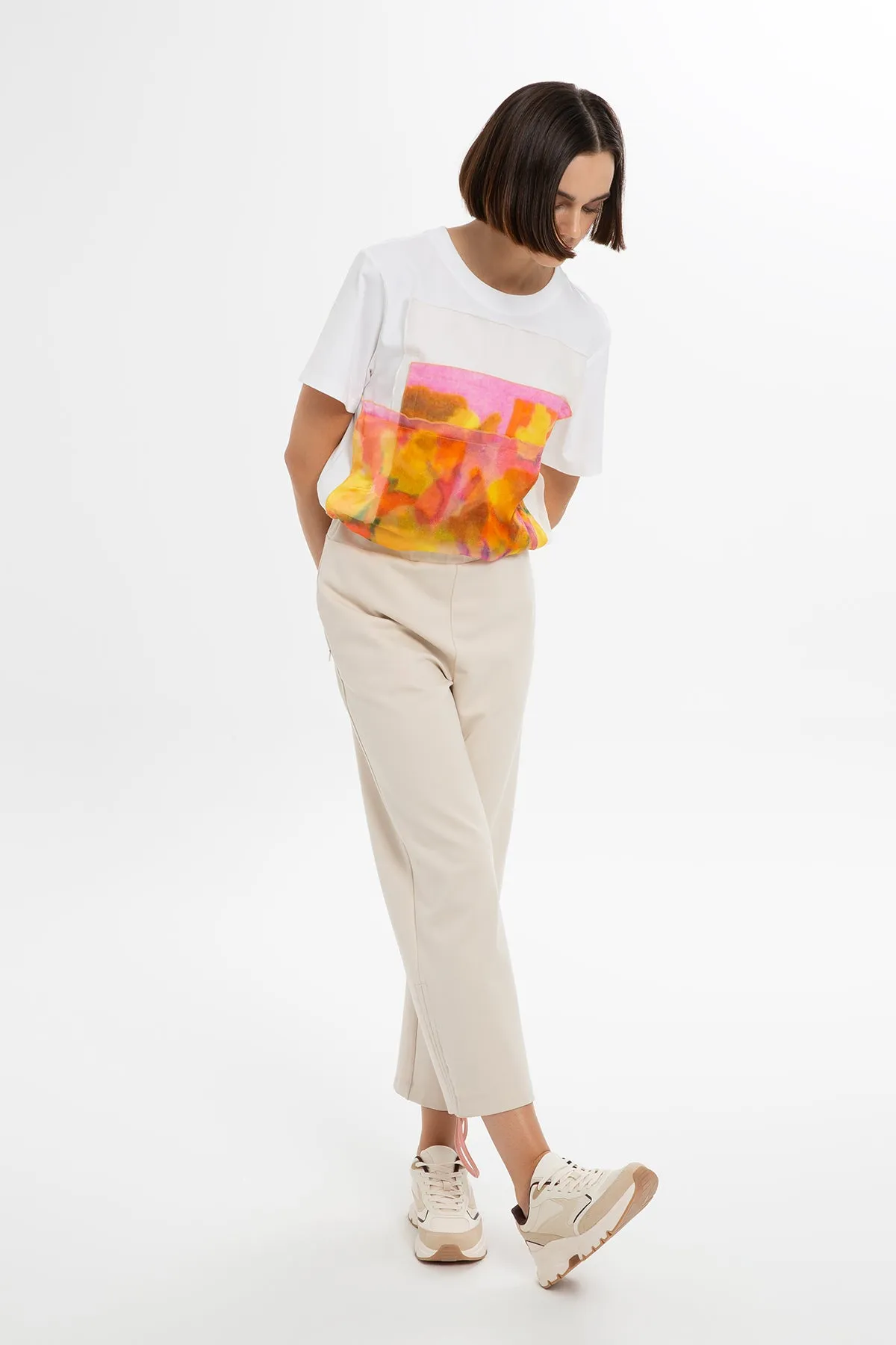 Relaxed Fit Beige Pants with Ankles