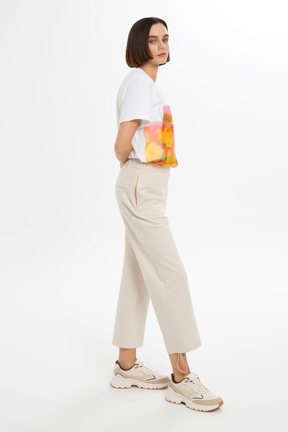 Relaxed Fit Beige Pants with Ankles