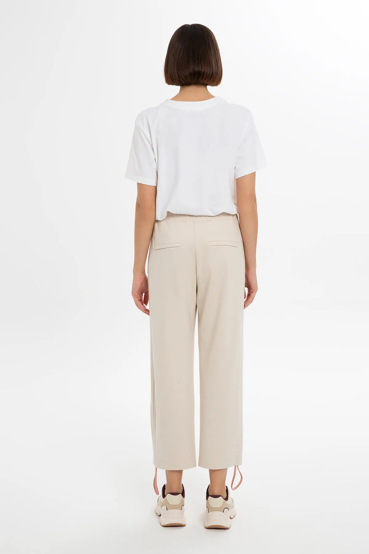 Relaxed Fit Beige Pants with Ankles