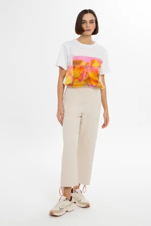 Relaxed Fit Beige Pants with Ankles