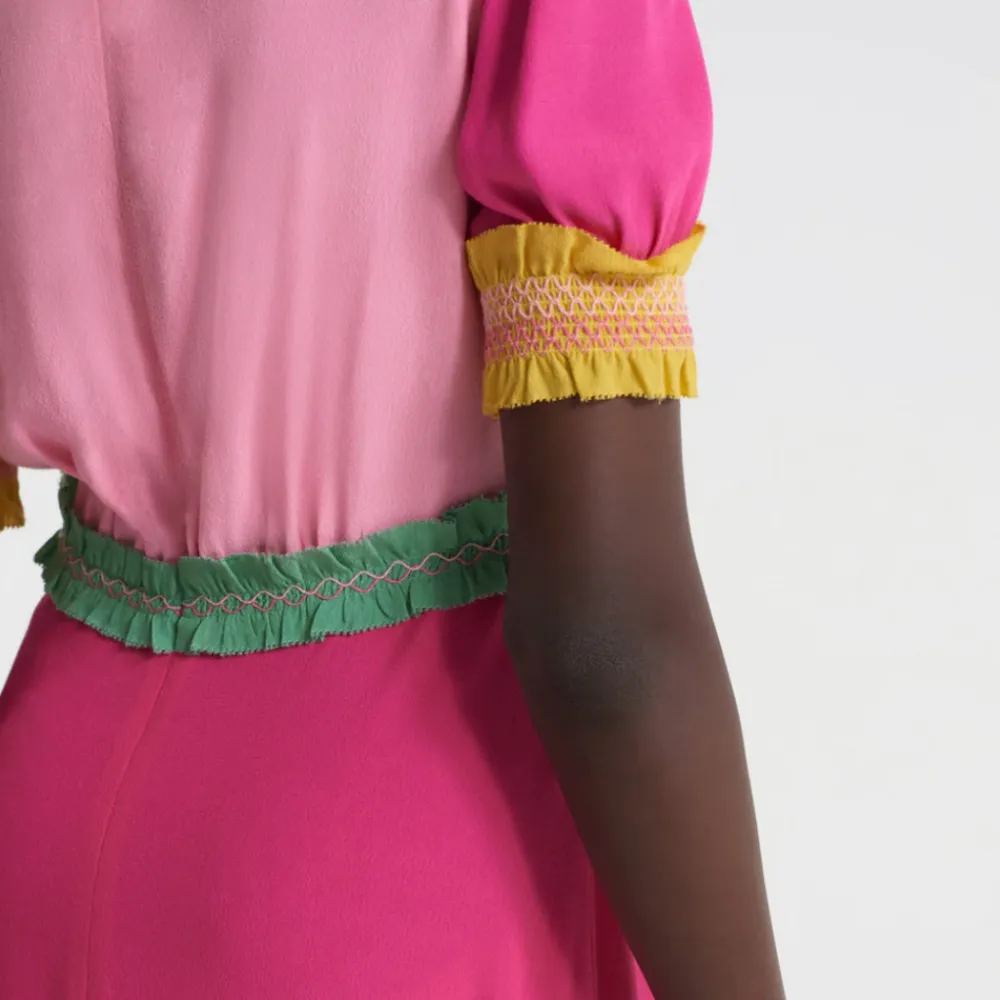 Saloni Lea Smocked Dress - Flamingo