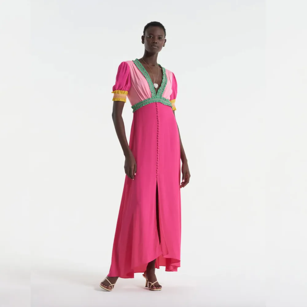 Saloni Lea Smocked Dress - Flamingo